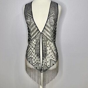 Haute Hippie Sheer Black & Antique Silver Beaded Vest